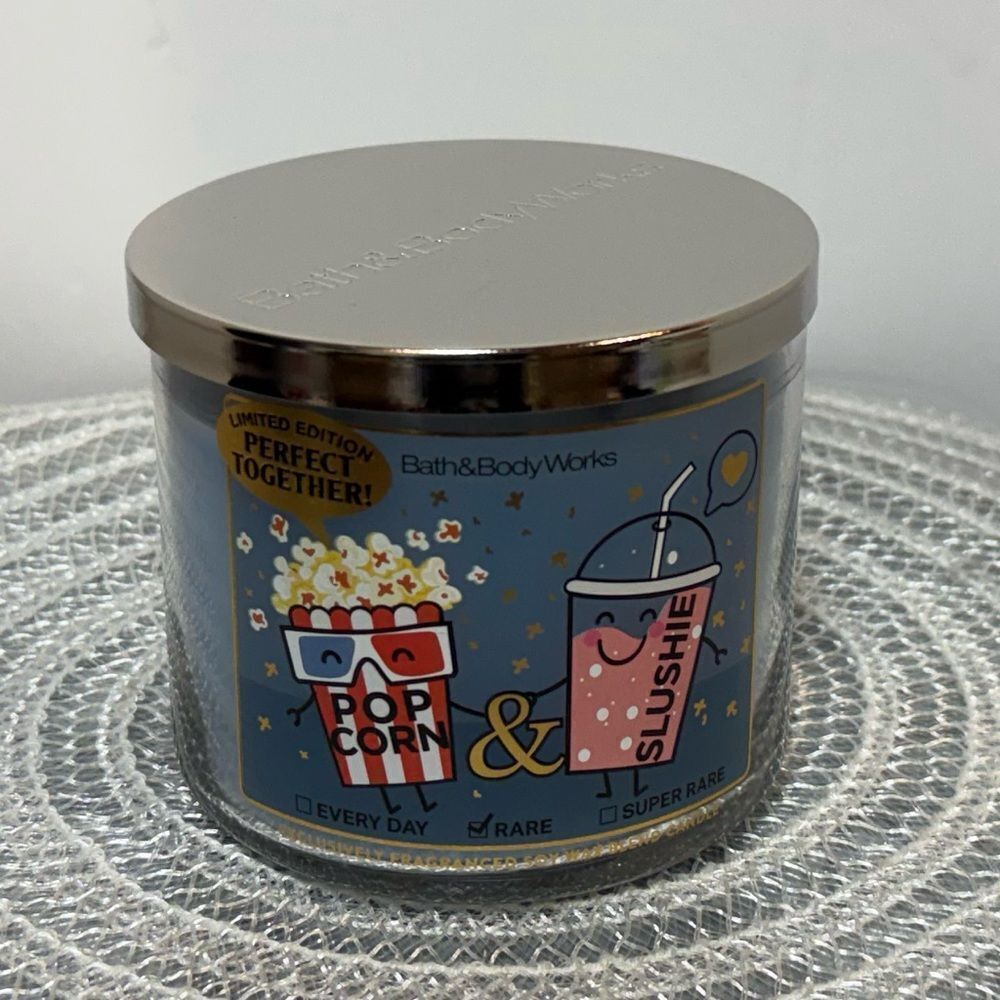 BBW Popcorn and Slushie 3 Wick Scented Candle NWT